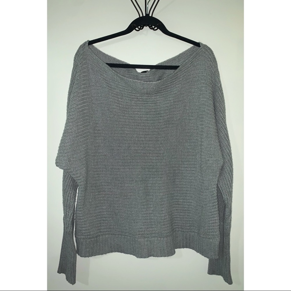 F21+ off the shoulder grey knitted sweater